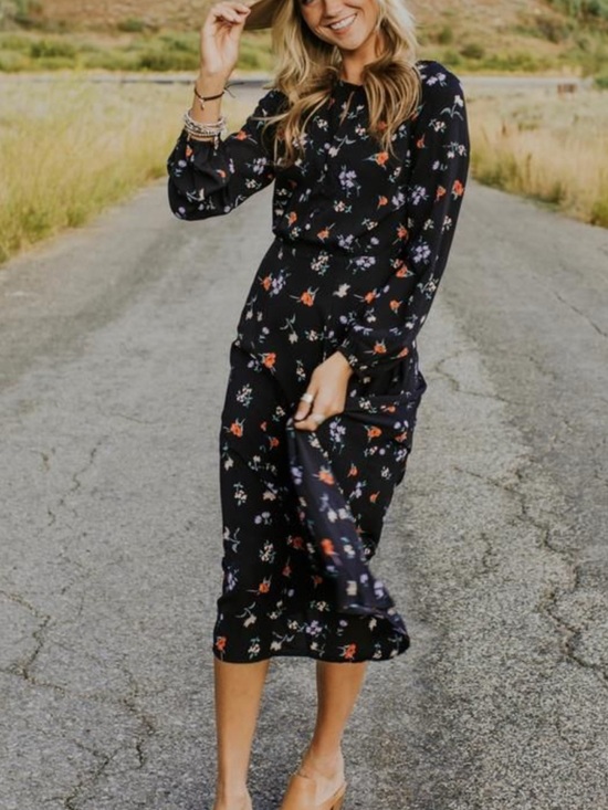 Roolee Dresses & Skirts - NWT ROOLEE women’s navy floral print long sleeve midi dress size SMALL